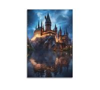 Poster décoratif sur toile représentant le reflet du château magique sous le ciel étoilé - Affiches murales décoratives modernes pour chambre à coucher (50 x 75 cm)