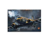 Poster décoratif sur toile représentant un avion militaire C-47 de la Seconde Guerre mondiale 40 x 60 cm