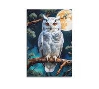 Poster décoratif sur toile représentant une chouette blanche sur une branche d'arbre - Poster décoratif moderne pour chambre à coucher - 30 x 45 cm