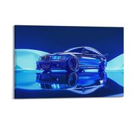 Poster décoratif sur toile représentant une voiture de sport allemande E46 M3 - Bleu - 20 x 30 cm
