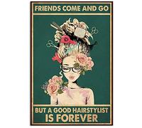 Poster décoratif vintage en métal avec inscription « Hairdresser Friends Come and Go » - 20 x 30 cm - Pour maison, cuisine, salle de bain, ferme, jardin, garage
