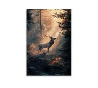 Poster Deer Looking Up at Dawn Peinture décorative sur toile Art mural pour salon, chambre à coucher, 50 x 75 cm