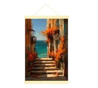 Poster d'escalier à suspendre - Art mural - Fleurs rustiques côtières - Balcons - Orange d'automne - Peinture murale pour la maison, la chambre à coucher, le salon - 40,6 x 61 cm