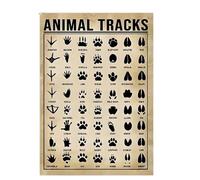 Poster d'identification des traces d'animaux - Tableau d'empreinte de la faune de style vintage sur papier kraft durable - Guide éducatif sur la nature pour salle de classe, camping, randonnée et
