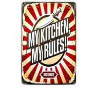 Poster DiiliHiiri Plaque rétro cadeau de maman ou cuisinier - Ma cuisine - Mes règles - 30 x 20 cm - Plaque en tôle américaine - Bannière de cuisinier de restaurant (2635-228)