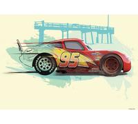 Poster Disney Cars Lightning McQueen Rouge, Bleu et Crème-Beige - 612148 - 50 x 40 cm