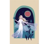Poster Disney La Reine des Glaces Randonnée Nocturne Beige, Bleu Foncé et Vert - 612837 - 30 cm x 40 cm