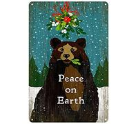 Poster d'ours de Noël - Peace Earth - Vintage - En métal - Décoration murale pour maison, bar, pub, café, club - 20,3 x 30,5 cm