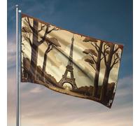 Poster drapeaux vintage de la Tour Eiffel parisienne au milieu des arbres d'automne Drapeau cool trucs pour votre chambre (120 x 180 cm)