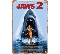 Poster du film Jaws 2 - 20,3 x 30,5 cm - Plaque en métal rétro vintage pour maison, bar, pub, garage, décoration, cadeaux de film