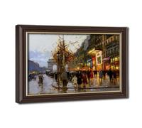 Poster Edouard Cortes (L'Arc de Triomphe Vu des Champs-Élysées au coucher du soleil) Cadre en Bois Marron Art Mural Décoration Salon 61 x 91,4 cm