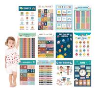 Poster éducatif chiffres, lettres, temps - 12 pièces | Cartes éducatives à l'école pour les tout-petits, les garçons et les filles, la maison, les voyages, l'école et la maison