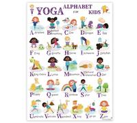 Poster éducatif de l'alphabet du yoga pour enfants - 40,6 x 61 cm - Poses de yoga - Tableau ABC pour salle de classe, école à domicile et apprentissage préscolaire (violet)