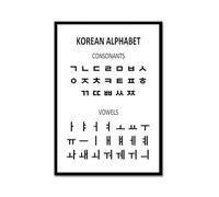 Poster éducatif de prononciation coréen Hangul - Art mural éducatif - Peinture sur toile - Peinture sur toile pour chambre d'enfant et salle de classe (40 x 60 cm), cadre en métal noir)