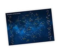 Poster éducatif pour enfants - Constellations et signes du zodiaque - Décoration murale pour chambre d'enfant - Ciel étoilé allemand et latin - Dimensions DIN A1 - 841 x 594 mm