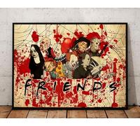 Poster effrayant avec personnages d'amis, poster d'Halloween effrayant, décoration murale d'Halloween, style vintage, panneau en étain, panneau vintage, cadeau de pendaison de crémaillère, 14 x 20,3