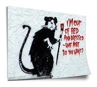 Poster en coton Banksy: Souris avec pinceau "Qu'est-ce que tu veux ?" Rat I Got Out of Bed Graffiti Mural, Impression d’art non encadrée, Peinture murale - A4, A3, A2, A1, A0, XXL