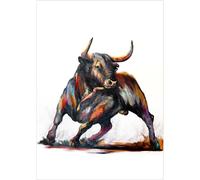 Poster en couleur de format A2. Taureau espagnol #1. Reproduction d'une œuvre d'art de Claude Legrand