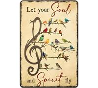 Poster en métal avec inscription « Let Your Soul And Spirit Fly » - Décoration murale rétro - Cadeau pour la maison, la cuisine, le bureau, le club, le bar, la salle de sport - 30,5 x 40,6 cm
