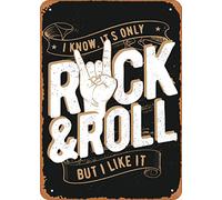 Poster en métal avec inscription « Music Just Rock N Roll » - Décoration murale vintage - 30,5 x 20,3 cm
