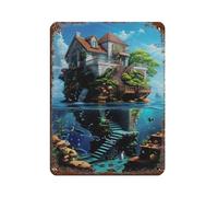 Poster en métal avec inscription « Two Story House on An Island » - Décoration murale - 30 x 40 cm