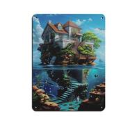 Poster en métal avec inscription « Two Story House on An Island » - Décoration murale - 30 x 40 cm