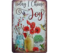 Poster en métal - Bannière de rue rétro - Décoration murale de jardin BToday i Choose Joy Club - 20,3 x 30,5 cm - Cadeau pour la famille