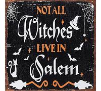 Poster en métal Halloween Witch Lives in Salem Sign Not Every Witch Lives in Salem pour homme et femme, BarTavernPubClub Man Cave Décoration murale 30,5 x 30,5 cm