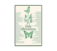 Poster en métal inspirant « Daily Positive Affirmations » en forme de papillon - Décoration murale verte de style bohème pour chambre, cuisine, bureau, chambre à coucher - 20,3 x 30,5 cm