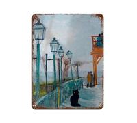 Poster en métal vintage en forme de chat Van Gogh Terrace Montmartre pour pub, club, café, bar, maison, décoration murale rétro 30 x 40 cm