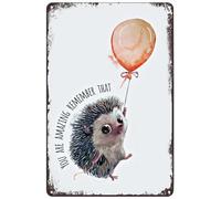 Poster en métal vintage en forme de hérisson mignon - Décoration murale pour maison, bar, club, café, salon, chambre à coucher, garage, bureau - 20,3 x 30,5 cm