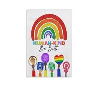 Poster et toile d'égalité sociale inspirante pour la diversité - Art mural « Human Kind Be Both » - Décoration d'intérieur pour LGBTQ, cadeaux d'égalité - Œuvre d'art sur toile - Décoration rustique