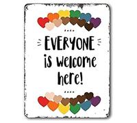 Poster « Everyone Is Welcome Here » - Décoration de salle de classe arc-en-ciel - Décoration d'intérieur vintage - Affiche murale en métal - 20,3 x 30,5 cm (n° 639)