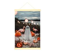 Poster fantôme à suspendre sur toile - Décoration murale d'Halloween effrayante citrouille oiseau tropical Halloween orange - 50,8 x 71,1 cm