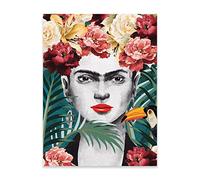Poster Frida Kahlo Femme Fleurs 70 x 100 cm Format portrait - Sans cadre XXL Poster mural Impression d'art mural Tableau mural sur poster pour salon, chambre à coucher, cuisine