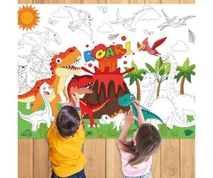 Poster géant à colorier avec image de dinosaure de 110 x 80 cm, grande nappe de coloriage pour salle de classe, maison, fête d'anniversaire