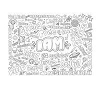 Poster géant à colorier avec inscription « I AM » pour enfants, grande nappe de coloriage positive, livres et affirmations