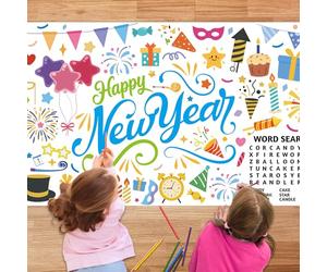 Poster géant à colorier « Happy New Year » - 180 x 80 cm - Grande affiche de coloriage pour le Nouvel An - Pour enfants - Fournitures de fête du Nouvel An 2026