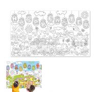 Poster géant de Pâques à colorier pour enfants, 130 x 75 cm, loisirs créatifs, papier à colorier, nappe avec lapins, œufs