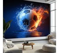 Poster Geant Mural 3D, Fantaisie Panoramique Peinture Murale Interieur Sports Football D'Eau Et De Feu pour Salon Chambre à Coucher D'Enfant Maison Décoration Murale Poster 250 x 175 cm