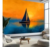 Poster Geant Mural 3D, Style Cubiste Panoramique Peinture Murale Interieur Voiliers Peints À L'Huile Coucher pour Salon Chambre à Coucher D'Enfant Maison Décoration Murale Poster 450 x 280 cm