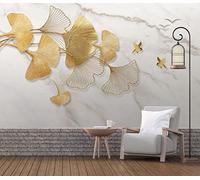 Poster Geant Mural Golden Ginkgo Leaf Flying Bird Marbre Motif Photo Papier Peint 3d, 274 * 254cm pour Salon Chambre d'enfants restaurant Décoration Murale