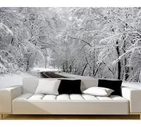 Poster Geant Mural Papier peint 3d mural noir et blanc de forêt de vue de neige, 352 * 250cm Poster Geant Mural 3D pour Salon Chambre Décoration Murale