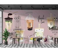 Poster Geant Mural Papier peint mural 3D Bubble Tea Shop, 120 x 80 cm Pour Salon Chambre D'Enfants Restaurant Décoration Murale