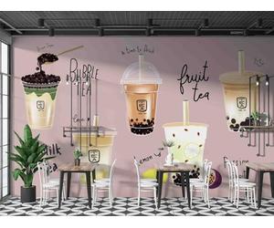 Poster Geant Mural Papier peint mural 3D Bubble Tea Shop, 120 x 80 cm Pour Salon Chambre D'Enfants Restaurant Décoration Murale
