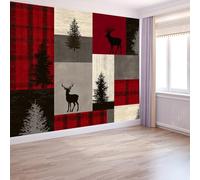 Poster Geant Mural, Rétro Traditionnel Panoramique Peinture Murale Interieur Forêt À Carreaux En Patchwork Animaux pour Salon Chambre à Coucher D'Enfant Maison Décoration Murale Poster 200 x 140 cm