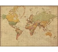 Poster géant XXL - Carte du monde - Version allemande antique - 1:30 millions - 140 x 100 cm - Version allemande vintage