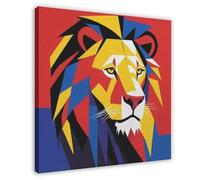 Poster géométrique sur toile de la Majesté du lion - Décoration murale pour salon, chambre à coucher - 30 x 30 cm