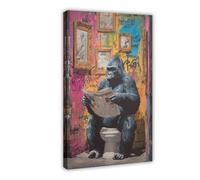 Poster gorille assis sur les toilettes - Humour fantaisiste - Décoration murale - 1_1