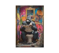 Poster gorille assis sur les toilettes - Humour fantaisiste - Décoration murale - 1_4 (1)